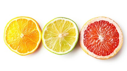 Fresh lemon grapefruit lime and orange slices isolated on a white background