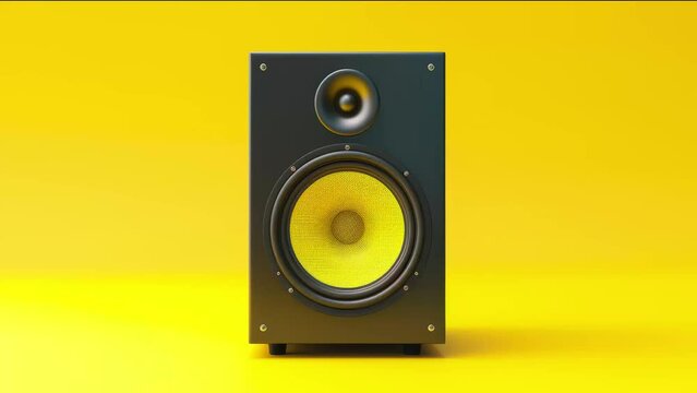 Powerful music speaker on a smooth yellow background change animation 4K