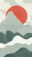 Mountain layout design in oriental style.Japanese background with line wave pattern vector. Abstract template with geometric pattern.