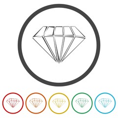Diamond icon. Set icons in color circle buttons