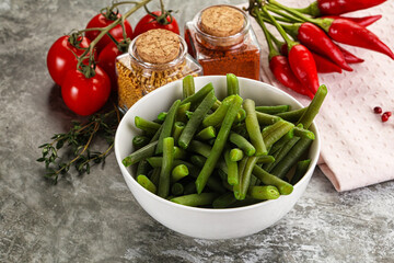 Vegan cuisine - boiled green bean