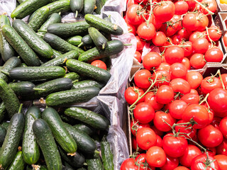 cucumbers and tomatoes in the market
