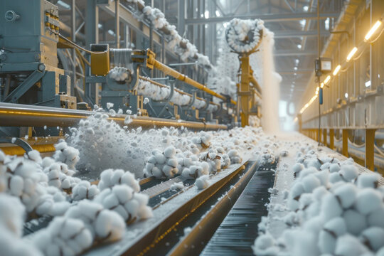 Cotton Processing Facility with Machinery Separating Cotton Fibers from Seeds