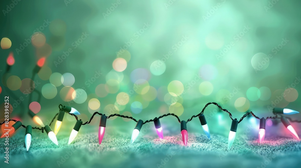 Poster a playful christmas background with a gradient from bright green to soft mint, illuminated by colorf
