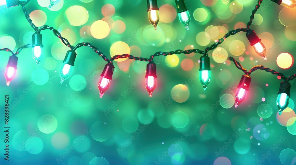 Poster a playful christmas background with a gradient from bright green to soft mint, illuminated by colorf