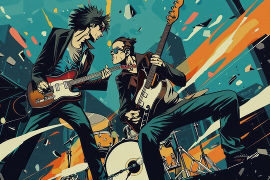 rock / metal band playing together , abstract background