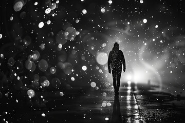 a man walking on the dark road