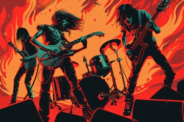 illustration of a rock / metal band playing together