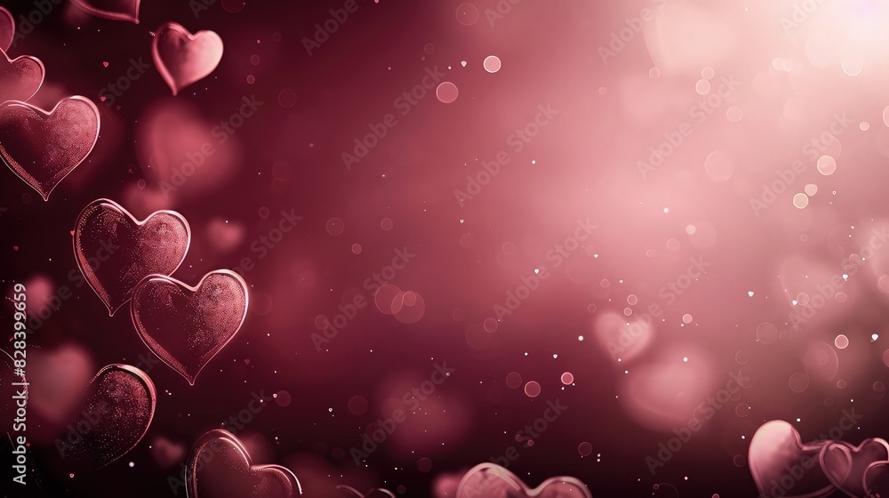 Poster a romantic valentine's background featuring a smooth gradient from blush to burgundy, embellished wi