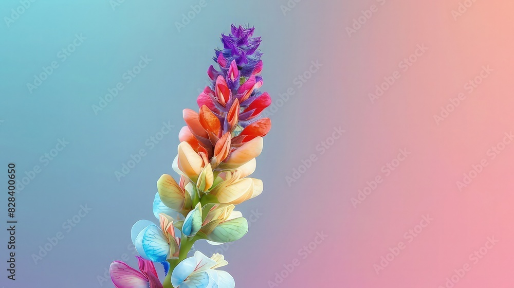 Poster a snapdragon with multicolored petals isolated on a gradient background that shifts from soft blue a
