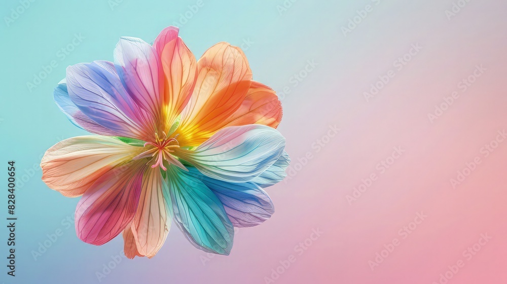 Poster a snapdragon with multicolored petals isolated on a gradient background that shifts from soft blue a