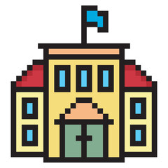 Fototapeta premium School building in pixel art style