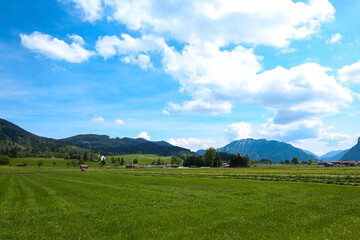 Unterammergau in Bavaria, with fields and mountains in the background