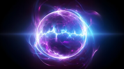 Obraz premium Brilliant Electromagnetic Plasma Sphere - Shimmering Blue and Purple Energy Field Visualizing Futuristic Scientific Concept