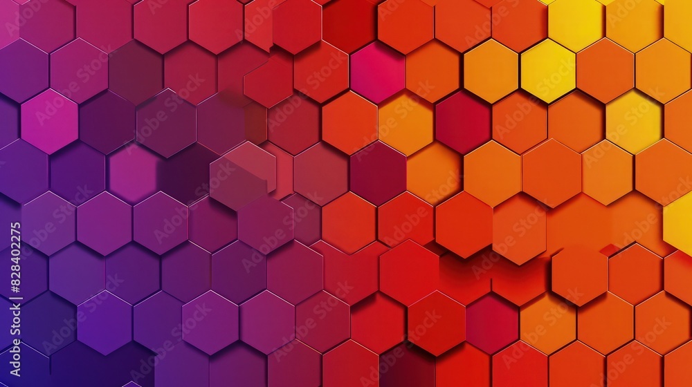 Poster a vibrant and colorful honeycomb pattern featuring a gradient of sunset colors from warm oranges to 