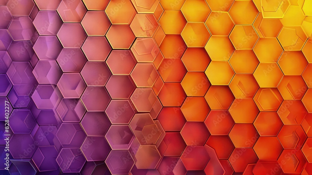 Aufkleber a vibrant and colorful honeycomb pattern featuring a gradient of sunset colors from warm oranges to 