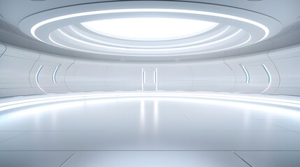 Fototapeta premium Empty Futuristic Room in Perspective View with Ceiling Lights and White Floor