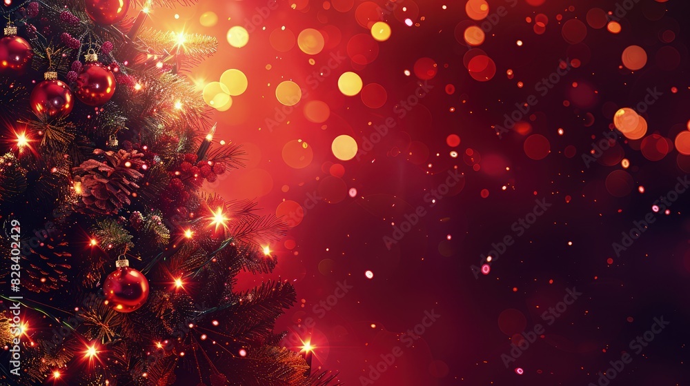 Poster a vibrant christmas scene with a gradient background transitioning from festive red to deep burgundy