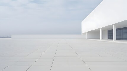 Minimalist Architectural Landscape of Sleek Concrete Building in Vast Empty Space