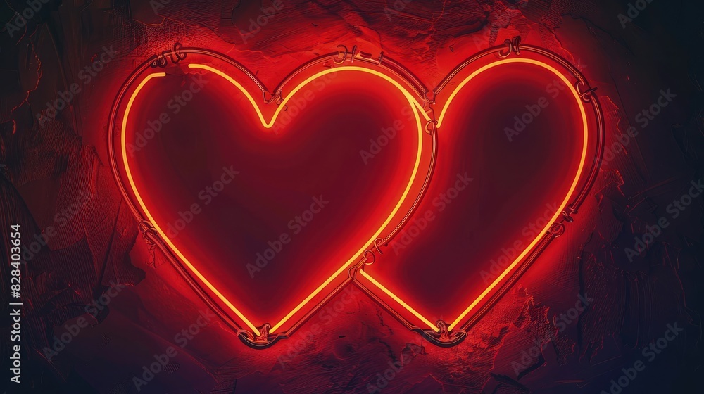 Aufkleber a vivid neon red frame shaped as two interlocking hearts with a blank central area for text, set aga