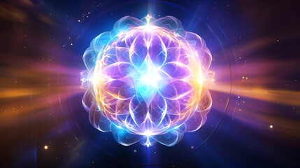 Obraz premium Radiant Celestial Orb - Energetic Cosmic Fusion of Light and Matter in Surreal Digital
