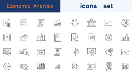 Set of Financial Analytics Related Vector Line Icons. Contains such Icons as Gainers and Losers, Portfolio Analysis, Financial Report and more.