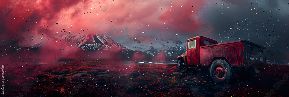 Poster a dramatic and striking color scheme of maroon and red sets the stage for a bold and intense visual 