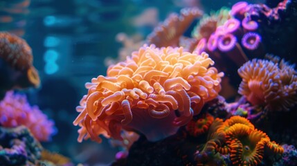 Close-up of a large, colorful coral swimming alone under the sea.