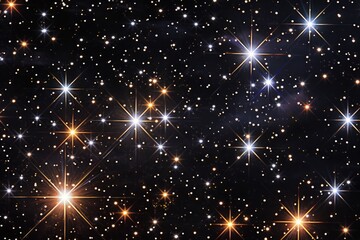 Naklejka premium Stars are shining brightly in the night sky with a black background