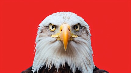 White-Head Eagle, Bald Eagle, American Eagle, Isolated Red Background