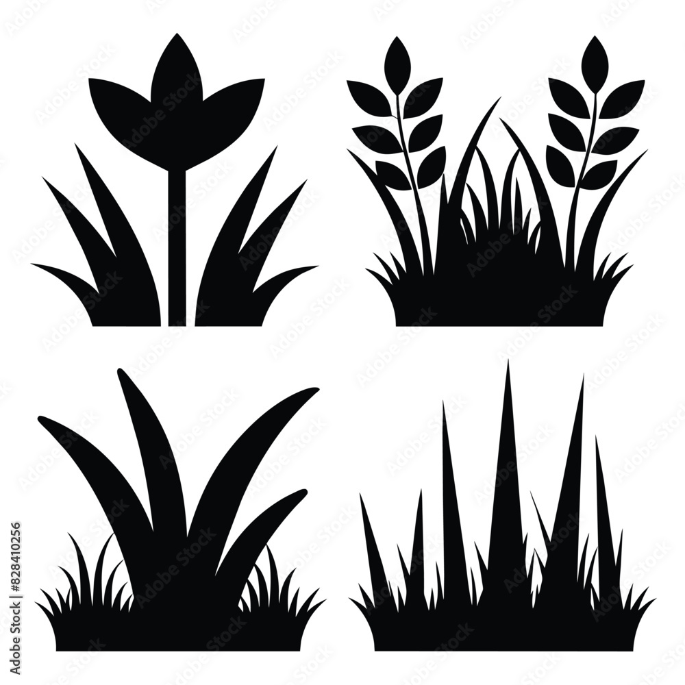 Wall mural set of grass icon black vector on white background - Wall murals