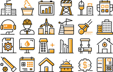 Construction site and tools icon set. Vector illustration Outline Style Icons.