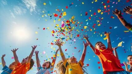 Children Throwing Colorful Confetti