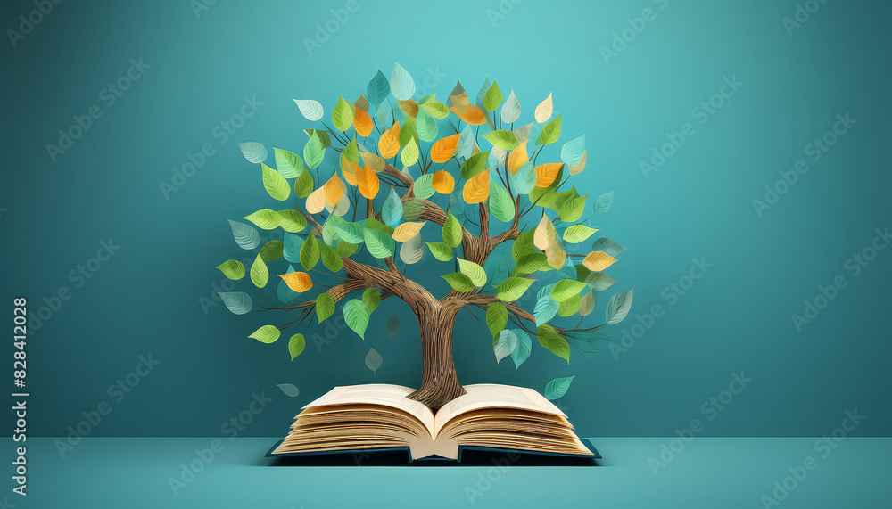 Poster a tree is growing out of an open book