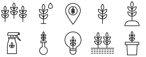 Set Of Linear Agriculture Vegetable Garden Icons Silhouette Vector Logo Design Containing Horticulture,Farm,Garden,Crops,Agriculture Outline Icons Collection. Simple Vector Illustration