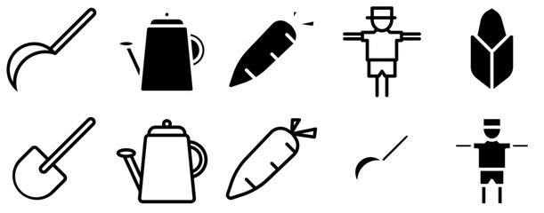 Set Of Agriculture Isolated Silhouette Solid Icons With Vegetable,Nature,Farm,Garden,Organic Simple Black Style Symbol Sign For Apps And Website, Vector Illustration