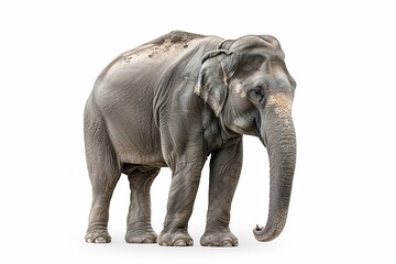 Fototapeta premium An isolated Asian male elephant on a white backdrop.