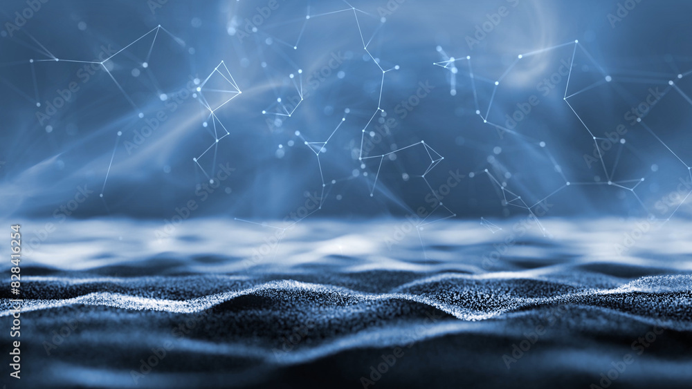 Poster abstract digital technology textured waves with glowing lines dots net and fog effect illustration b
