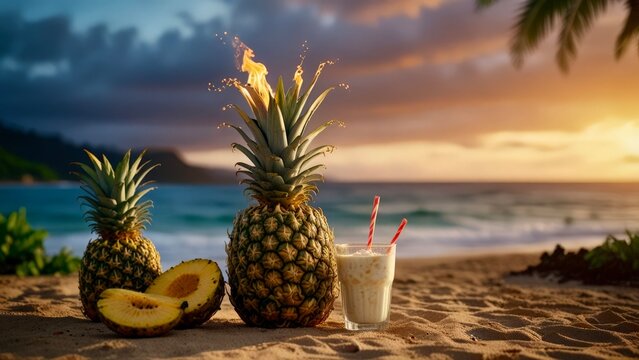 pineapple cocktail on the beach