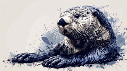 Illustration of a side view of a sea otter on a plain background.