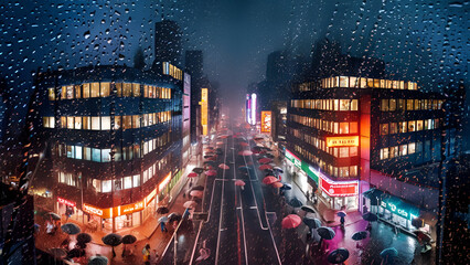 Rain in the city illustration.