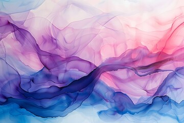 alcohol ink painting of pink, purple and blue colors, fluid shapes, dreamy and blurry in the style of fluid shapes
