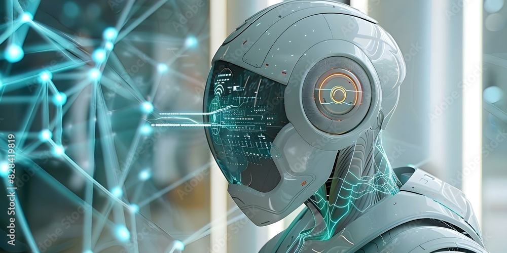 Poster cuttingedge ai and robotics foster seamless huma. concept n-technology interaction, futuristic smart