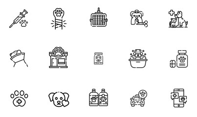 Set Of Linear Pet Care Icons Web Header Banner Design Containing Dog,Veterinary,Vet,Pet,Care Vector Icons Illustration Collection