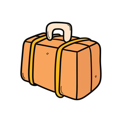 Hand drawn doodle brown travel bag on white background.