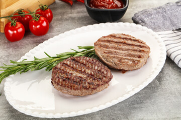 Grilled two beef burger cutlet