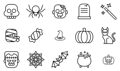 Set Of Linear Halloween Vector Symbols Apps, Websites Ui Designs Suitable For Creepy,Horror,Scary,Animal,Halloween Outline Icons Collection. Simple Vector Illustration