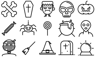 Set Of Linear Halloween Outline Icons Web Header Banner Design Containing Witch,Monster,Horror,Scary,Halloween Vector Icon Set Linear Pictogram Pack
