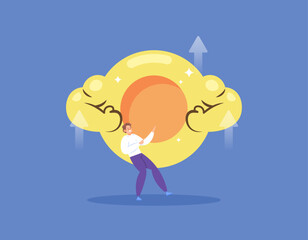 illustration of a businessman and a muscular coin character. strong economic or financial conditions. the value of shares or currency continues to strengthen. illustration concept design. graphic