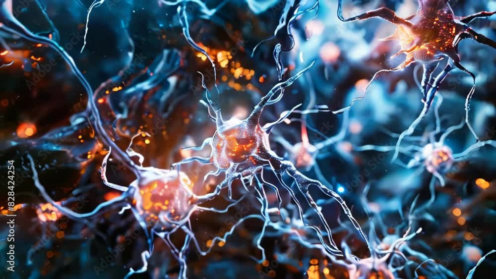 Poster a macro image of neurons brain cells against a dark background